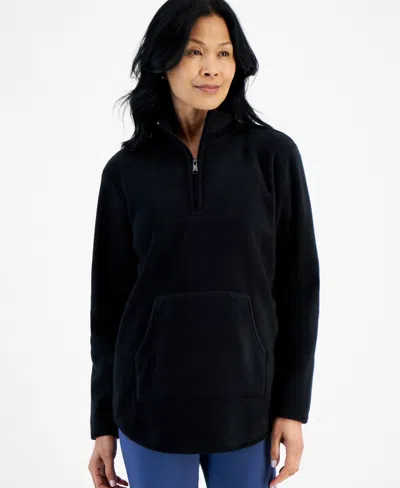 Style & Co Women's Fleece Quarter-zip Mock-neck Sweatshirt, Created For Macy's In Deep Black
