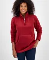 Style & Co Women's Fleece Quarter-zip Mock-neck Sweatshirt, Created For Macy's In Red