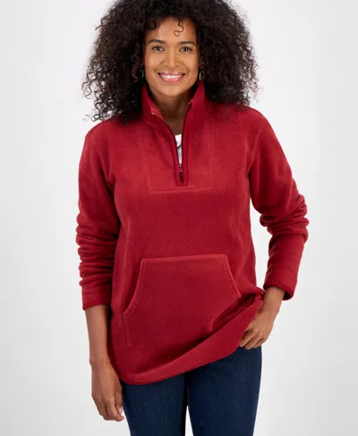 Style & Co Women's Fleece Quarter-zip Mock-neck Sweatshirt, Created For Macy's In Red