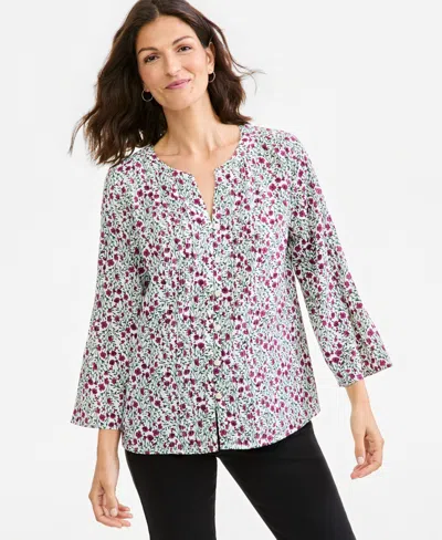 Style & Co Women's Floral Bell-sleeve Pintuck Blouse, Macy's Exclusive In Multi