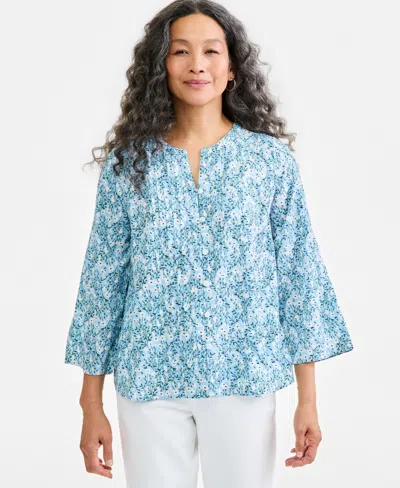 Style & Co Women's Floral Bell-sleeve Pintuck Blouse, Macy's Exclusive In Floral Peri