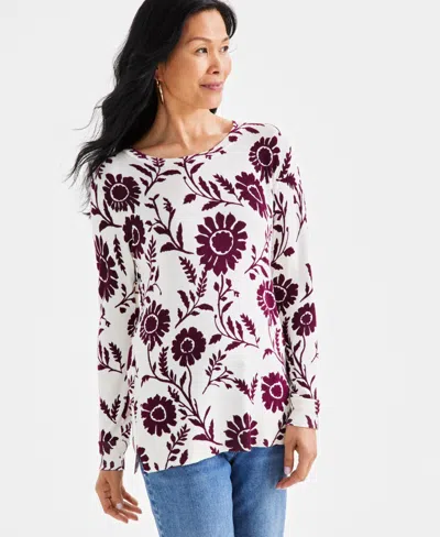 Style & Co Women's Fine Gauge Crewneck Long-sleeve Sweater, Created For Macy's In Petal Natural