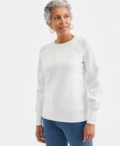 Style & Co Women's Floral Embroidered Sweater, Macy's Exclusive In White