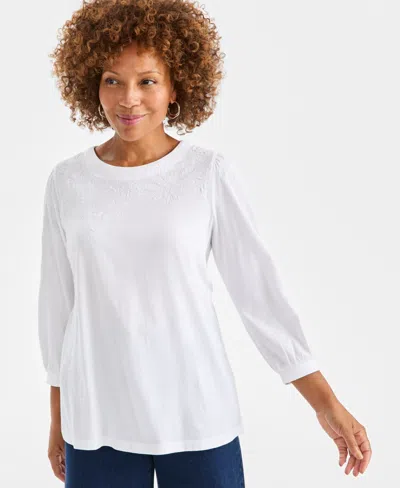 Style & Co Women's Floral Embroidery Shine Knit Top, Macy's Exclusive In White