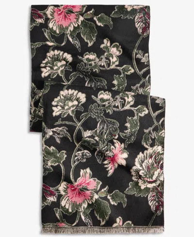Style & Co Women's Floral Leaf Jacquard Wrap Scarf, Macy's Exclusive In Black