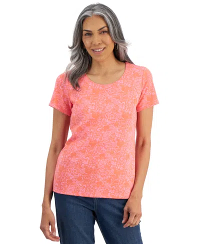 Style & Co Women's Floral-print Scoop-neck Knit Top, Created For Macy's In Gigi Pink