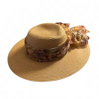Style & Co Women's Floral Scarf Bow Sun Hat In Tan In Multi
