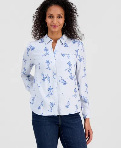 Style & Co Women's Floral Stripe Shirt, Macy's Exclusive In White