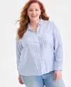Style & Co Plus Size Perfect Striped Shirt, Macy's Exclusive In Blue
