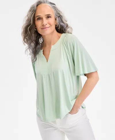 Style & Co Women's Flutter-sleeve Split-neck Top, Exclusively At Macy's In Enchanted Mint