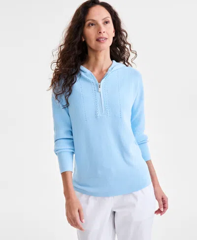 Style & Co Women's Front-zip Long-sleeve Hoodie Sweater, Exclusively At Macy's In Dream Blue