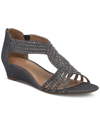 Style & Co Women's Ginifur Embellished Satin Strappy Wedge Sandals, Created For Macy's In Gray