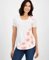 Style & Co Women's Glory Floral-print Crewneck T-shirt, Exclusively At Macy's In White