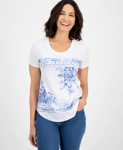 Style & Co Women's Graphic Crewneck Short-sleeve T-shirt, Exclusively At Macy's In Blue