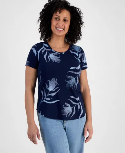 Style & Co Women's Graphic Crewneck T-shirt, Created For Macy's In Mikka Blue