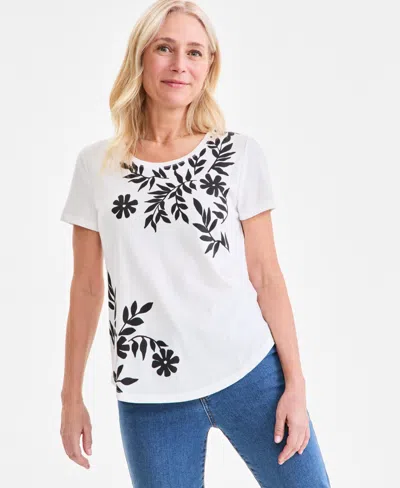 Style & Co Women's Graphic Crewneck T-shirt, Created For Macy's In Spring Floral