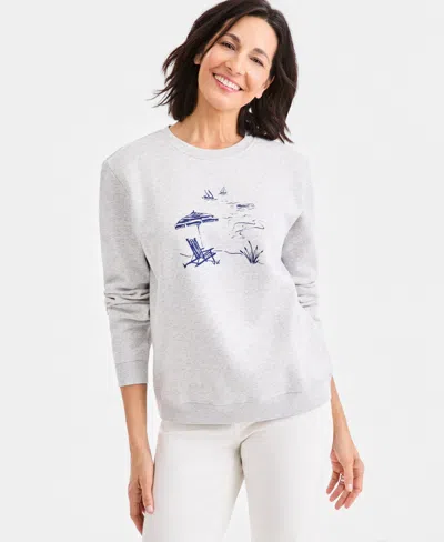 Style & Co Women's Graphic Fleece Crewneck Sweatshirt, Macy's Exclusive In Heather Grey Combo
