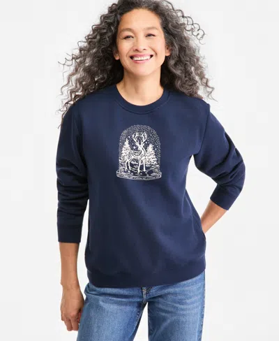 Style & Co Women's Graphic Long-sleeve Crewneck Sweatshirt, Macy's Exclusive In Blue