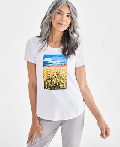 Style & Co Women's Graphic Short-sleeve T-shirt, Created For Macy's In Floral Field