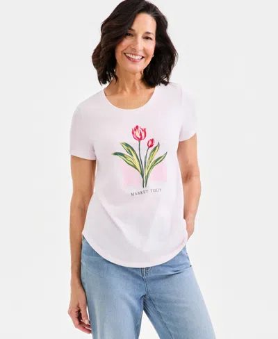 Style & Co Women's Graphic Short-sleeve Crewneck T-shirt, Macy's Exclusive In White