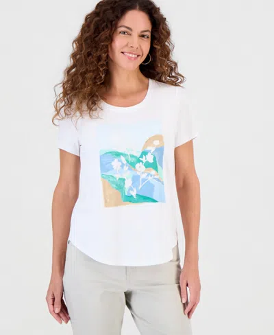 Style & Co Women's Graphic Short-sleeve Crewneck T-shirt, Macy's Exclusive In White