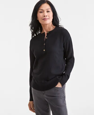 Style & Co Women's Henley Sweater, Macy's Exclusive In Black