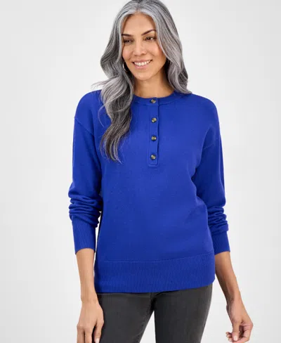 Style & Co Women's Henley Sweater, Macy's Exclusive In Blue