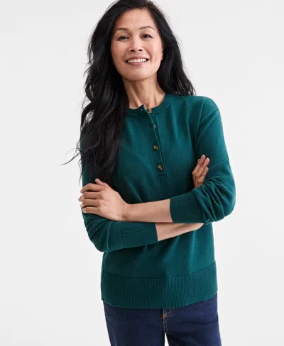 Style & Co Women's Henley Sweater, Macy's Exclusive In Green