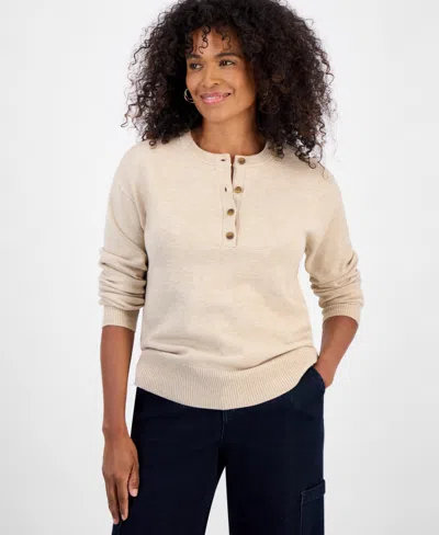 Style & Co Women's Henley Sweater, Macy's Exclusive In Neutral