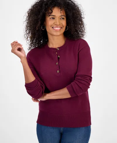 Style & Co Women's Henley Sweater, Macy's Exclusive In Red