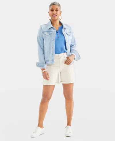 Style & Co Women's High-rise Belted Cuffed Denim Shorts, Created For Macy's In Aspen