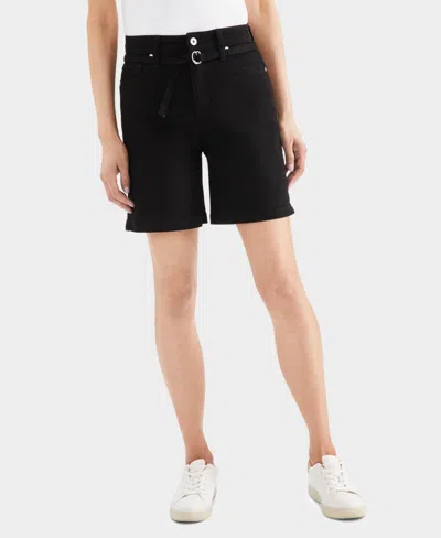 Style & Co Women's High-rise Belted Cuffed Denim Shorts, Created For Macy's In Deep Black