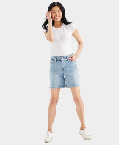 Style & Co Women's High-rise Belted Cuffed Denim Shorts, Created For Macy's In Keys