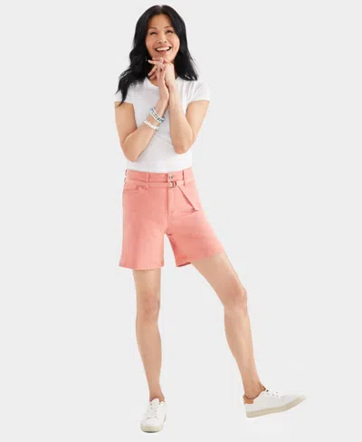 Style & Co Women's High-rise Belted Cuffed Denim Shorts, Created For Macy's In Sea Coral