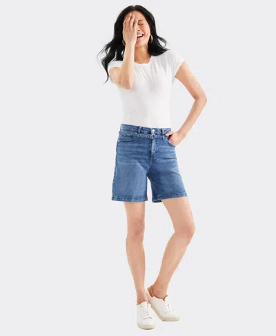 Style & Co Women's High-rise Belted Cuffed Denim Shorts, Created For Macy's In Torrance