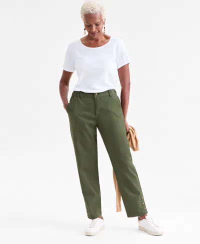 Style & Co Women's High-rise Button-hem Straight-leg Pants, Macy's Exclusive In Green