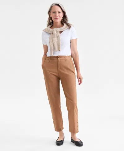 Style & Co Women's High-rise Button-hem Straight-leg Pants, Macy's Exclusive In Brown