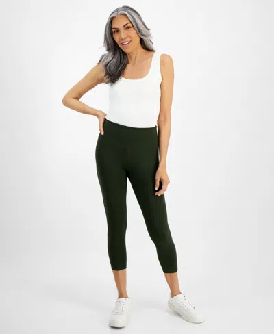 Style & Co Women's High Rise Cropped Pull-on Leggings, Created For Macy's In Ultra Olive