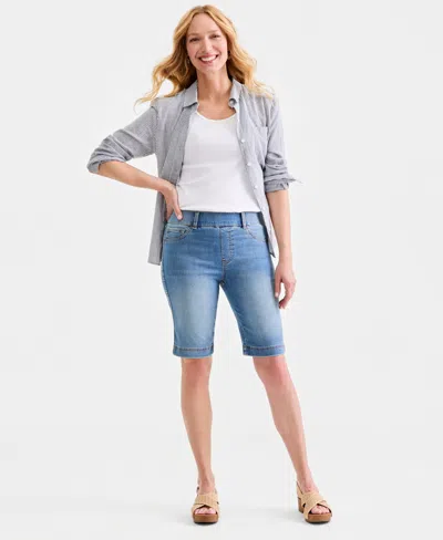 Style & Co Women's High Rise Pull-on Bermuda Shorts, Macy's Exclusive In Blue