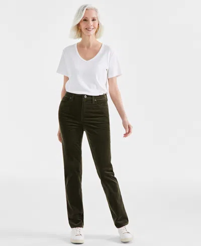 Style & Co Women's High-rise Straight-leg Corduroy Pants, Created For Macy's In Midnight Olive