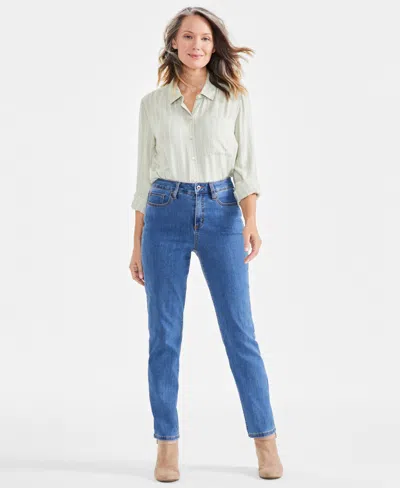 Style & Co Style Co Womens High Rise Straight Leg Jeans Regular Short Long Lengths 2ps 28w Created For Macys In Blue