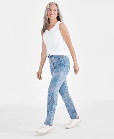 Style & Co Women's High-rise Straight-leg Printed Jeans, Created For Macy's In Dreamy Petals