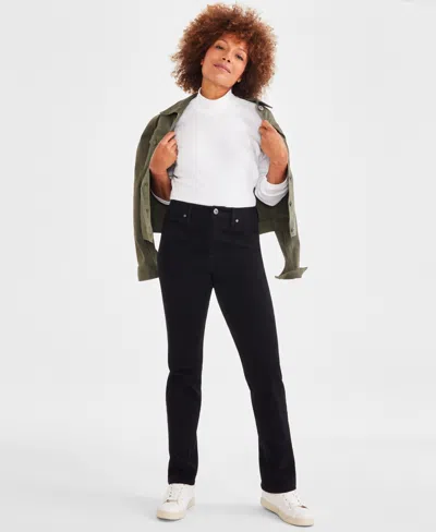 Style & Co Women's High-rise Straight-leg Twill Pants, Created For Macy's In Deep Black