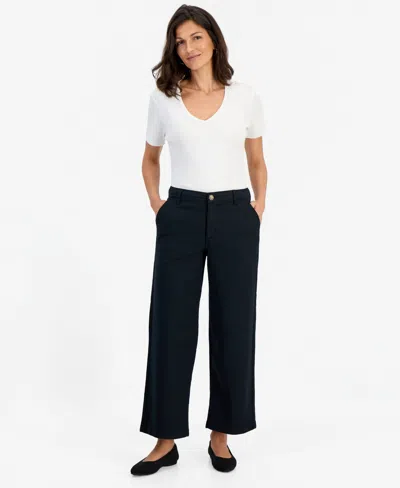 Style & Co Women's High Stretch High-rise Cropped Wide-leg Pants, Macy's Exclusive In Black