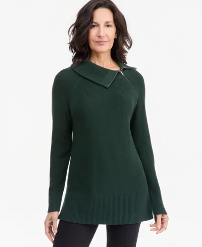 Style & Co Women's High-neck Zip Cotton Sweater, Macy's Exclusive In Green