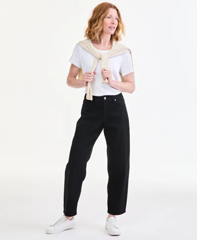 Style & Co Women's High-rise Barrel Relaxed Fit Jeans, Macy's Exclusive In Deep Black