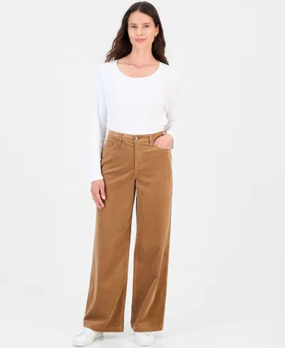 Style & Co Women's High-rise Corduroy Wide-leg Pants, Macy's Exclusive In Brown