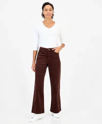 Style & Co Women's High-rise Corduroy Wide-leg Pants, Macy's Exclusive In Brown