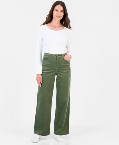 Style & Co Women's High-rise Corduroy Wide-leg Pants, Macy's Exclusive In Green