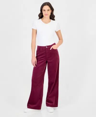 Style & Co Women's High-rise Corduroy Wide-leg Pants, Macy's Exclusive In Burgundy